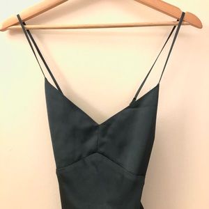 Satin Emerald Green, Midi Length, Cross Back Dress